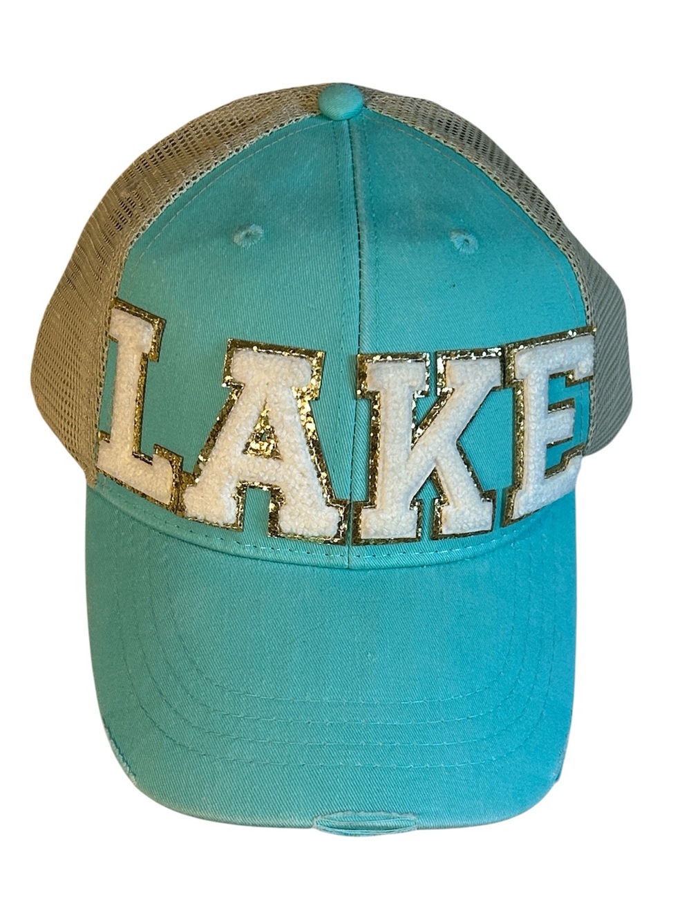 NWT Adams "LAKE" trucker hat with Mesh Back mint-colored Gold glitter
